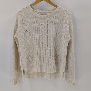 SO Cable Knit Sweater Cream Size Medium Long Sleeve